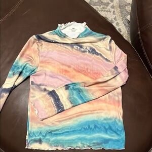 H&M Pink and Blue Long Sleeve Tee Artistic Design